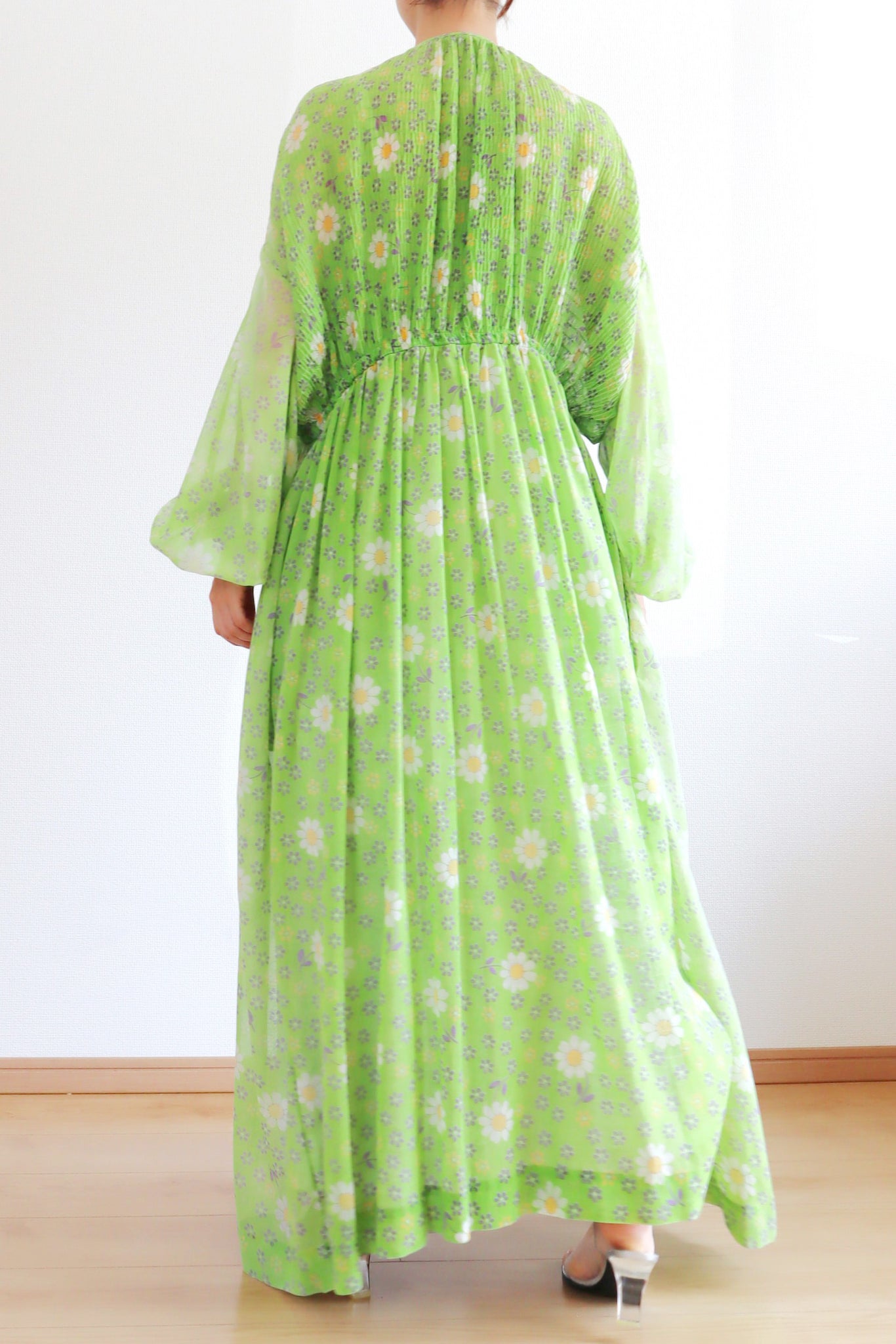 60s Green Floral Sheer Dress