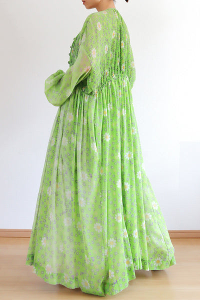 60s Green Floral Sheer Dress