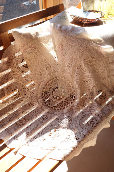 1930s Round Lace Tablecloth