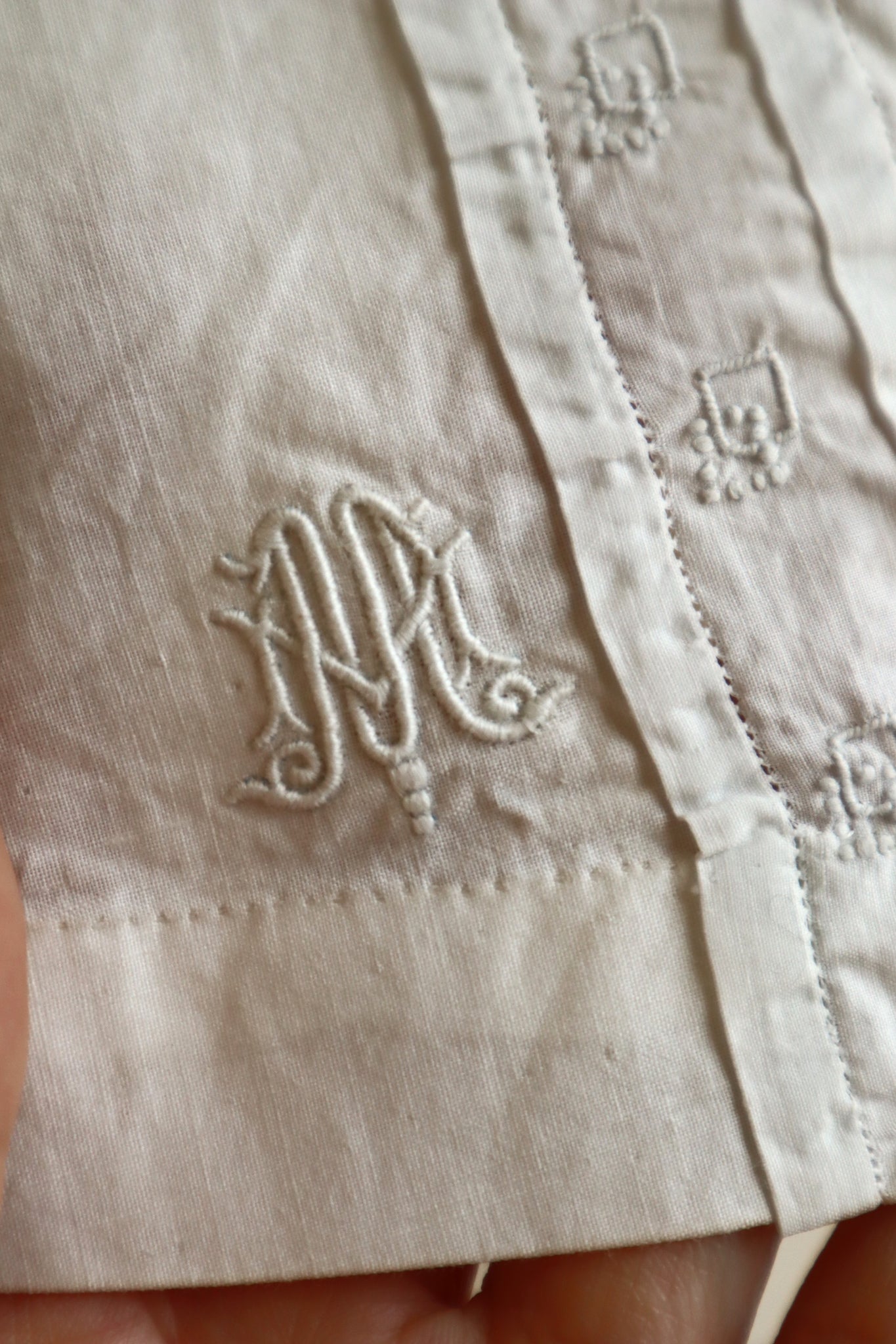 1900s Hand Embroidered Scalloped Lace Blouse with Monogram