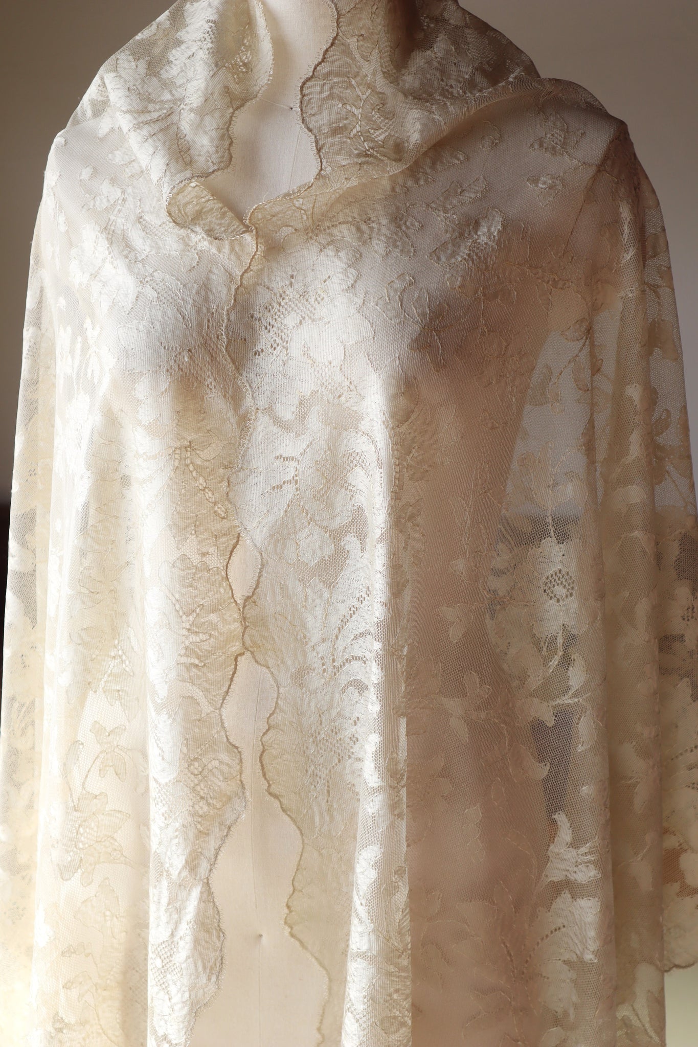 19th Silk Blonde Machine Lace Shawl