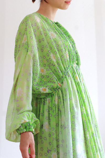 60s Green Floral Sheer Dress