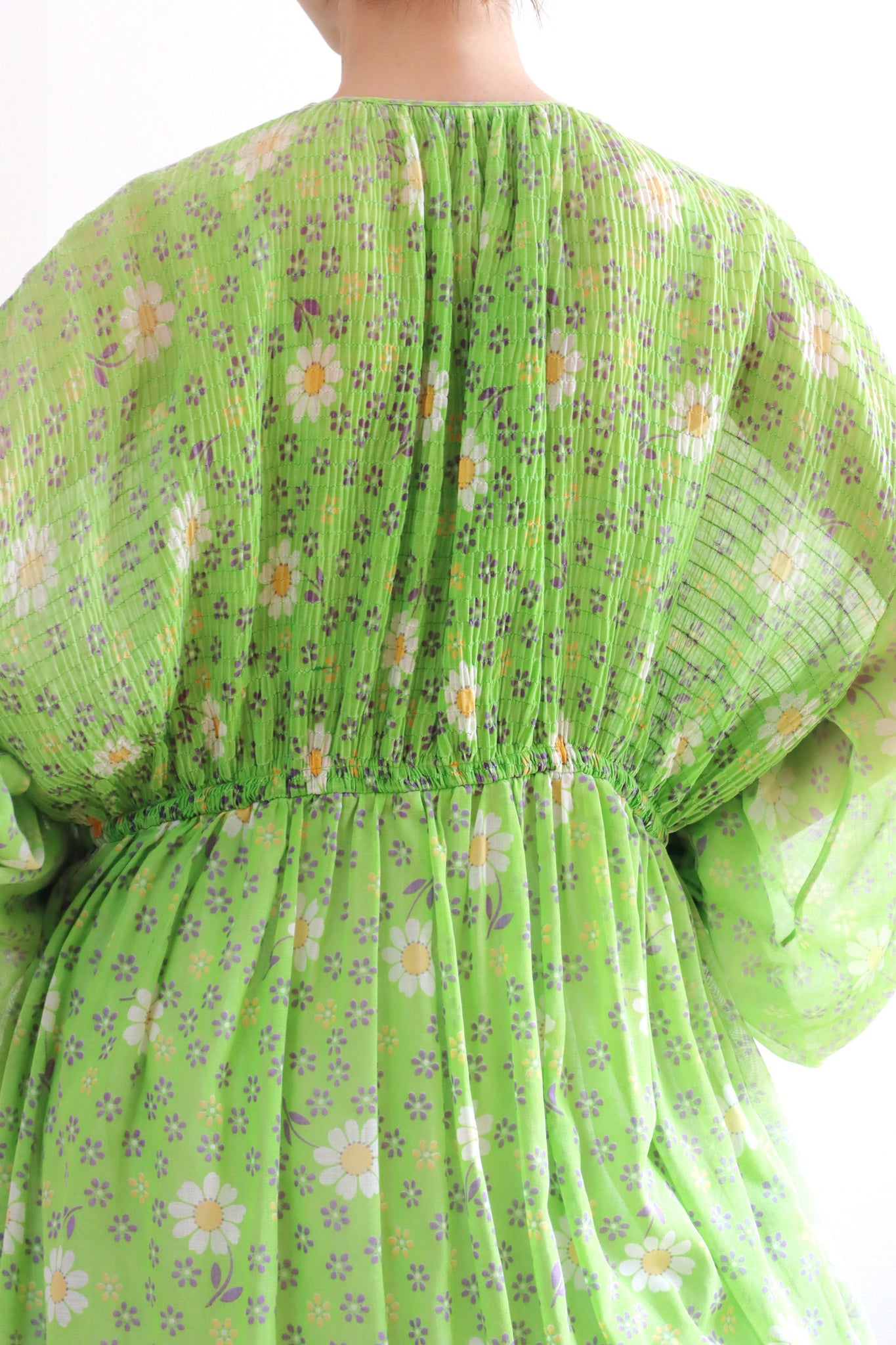 60s Green Floral Sheer Dress