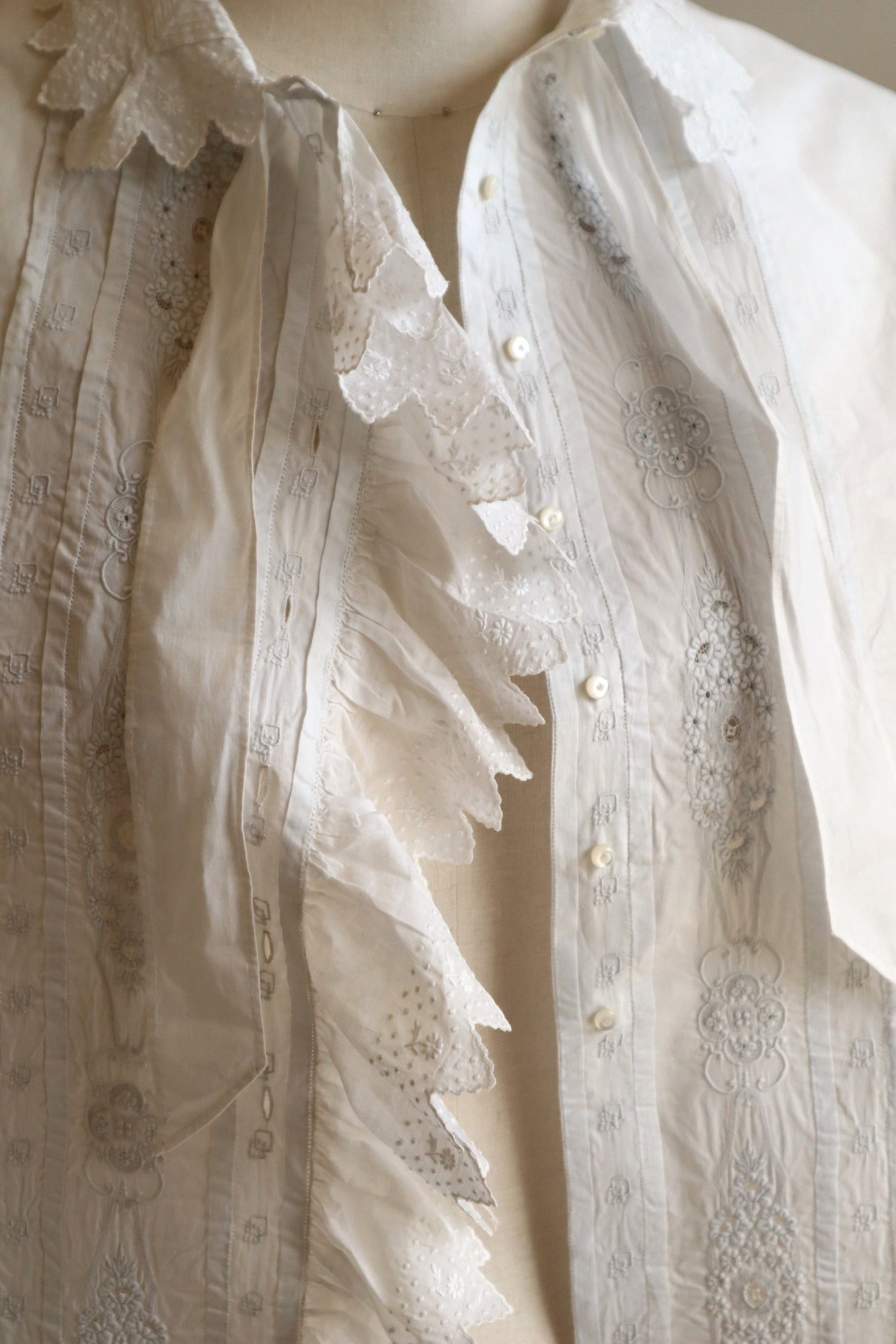 1900s Hand Embroidered Scalloped Lace Blouse with Monogram