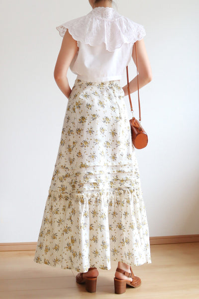 70s Floral Cotton Gauze Skirt