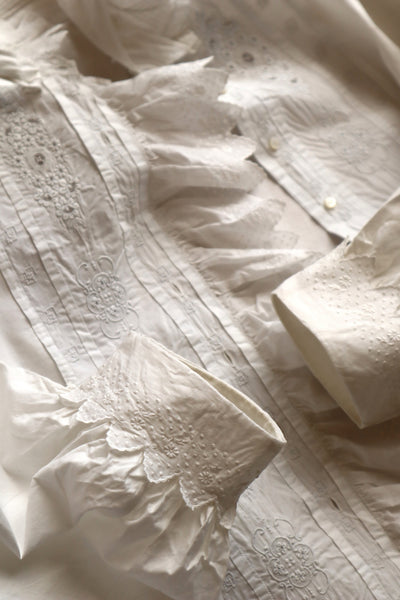 1900s Hand Embroidered Scalloped Lace Blouse with Monogram