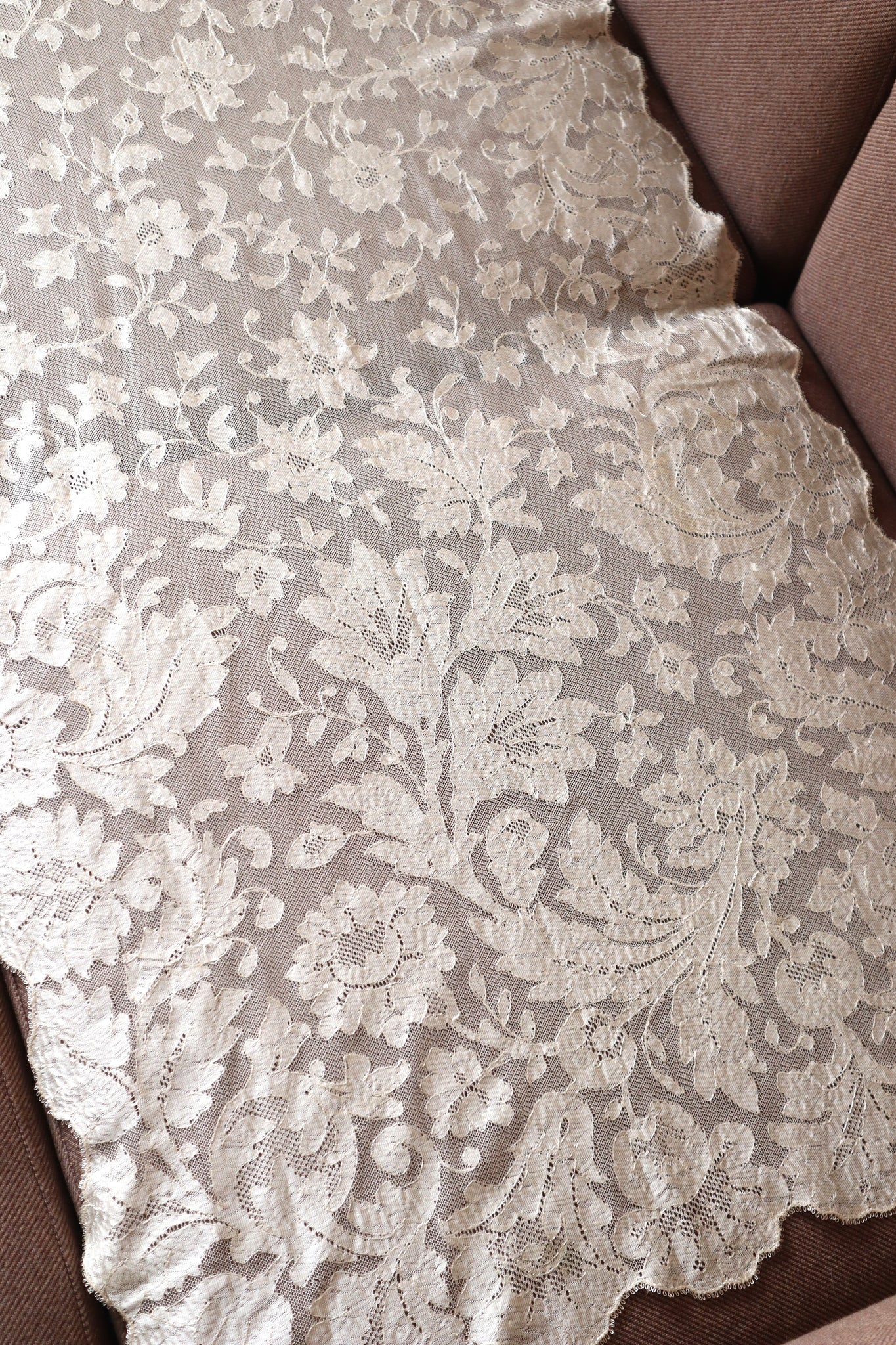 19th Silk Blonde Machine Lace Shawl