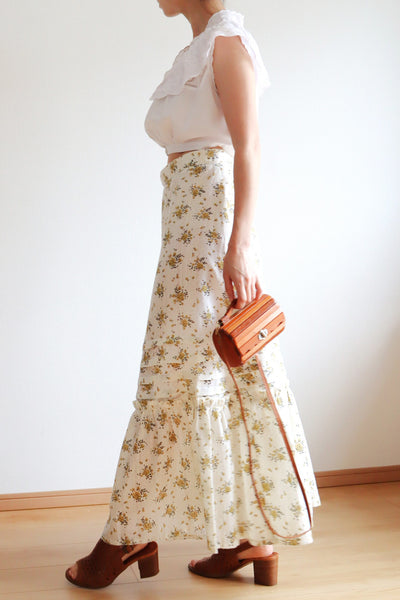 70s Floral Cotton Gauze Skirt