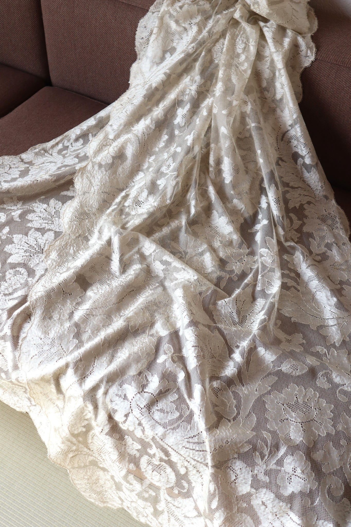 19th Silk Blonde Machine Lace Shawl