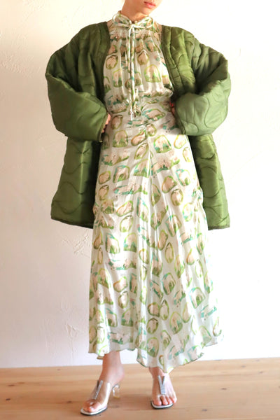 CARVEN Agneau Lamb Print Silk Maxi Dress