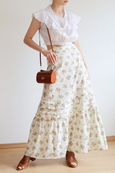 70s Floral Cotton Gauze Skirt