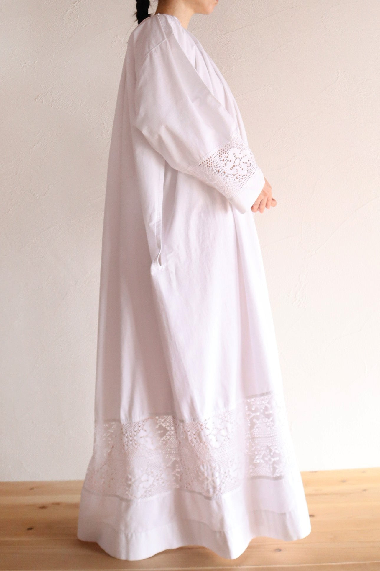1890s–1900s French Hand-Sewn Church Smock Dress