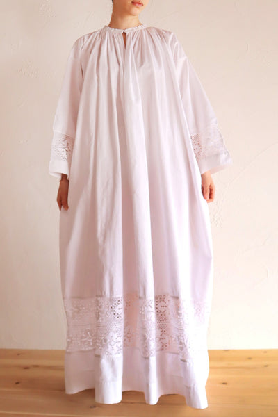 1890s–1900s French Hand-Sewn Church Smock Dress