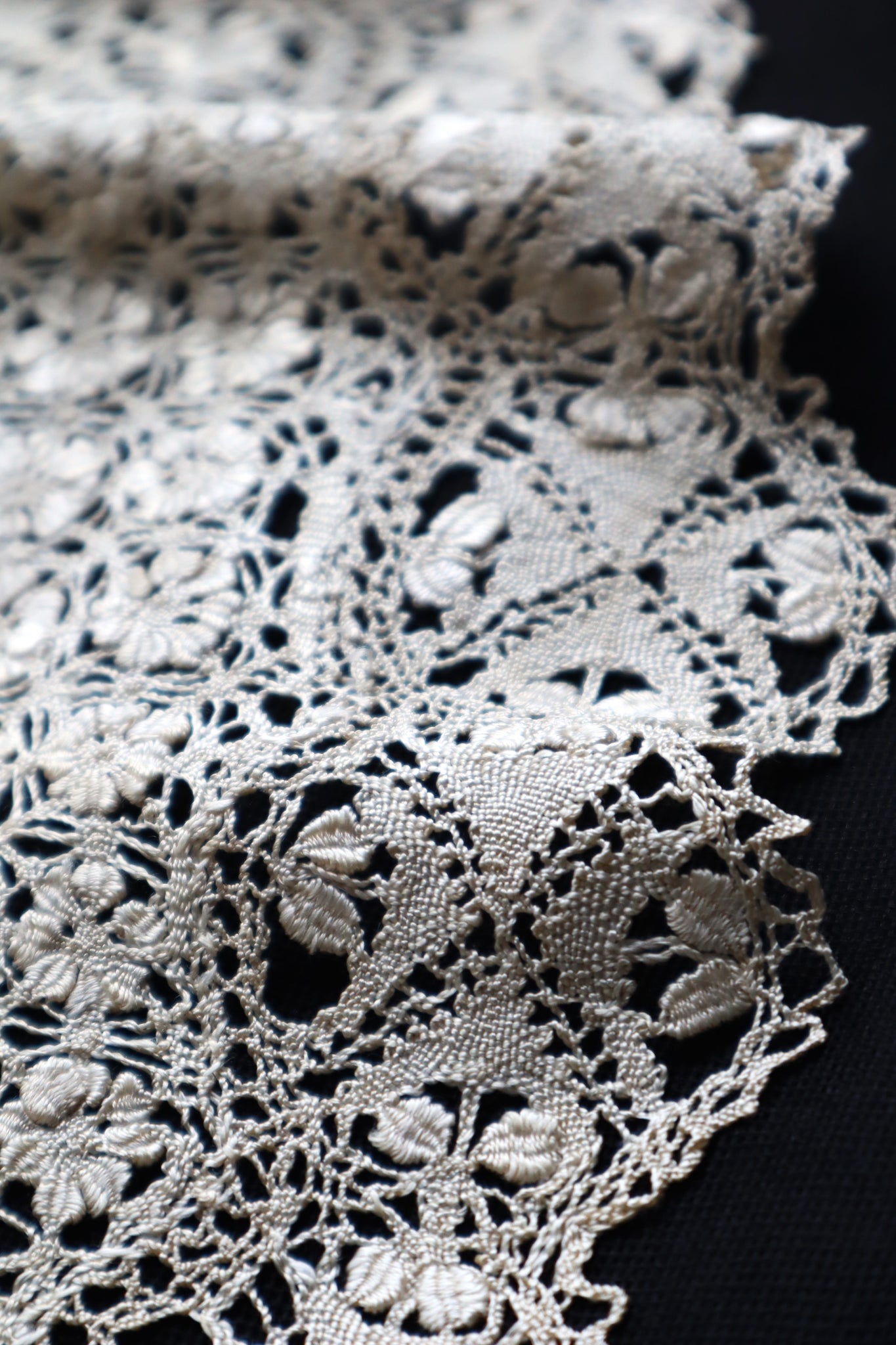 1900s Ecru Silk Maltese Lace Shawl Collar