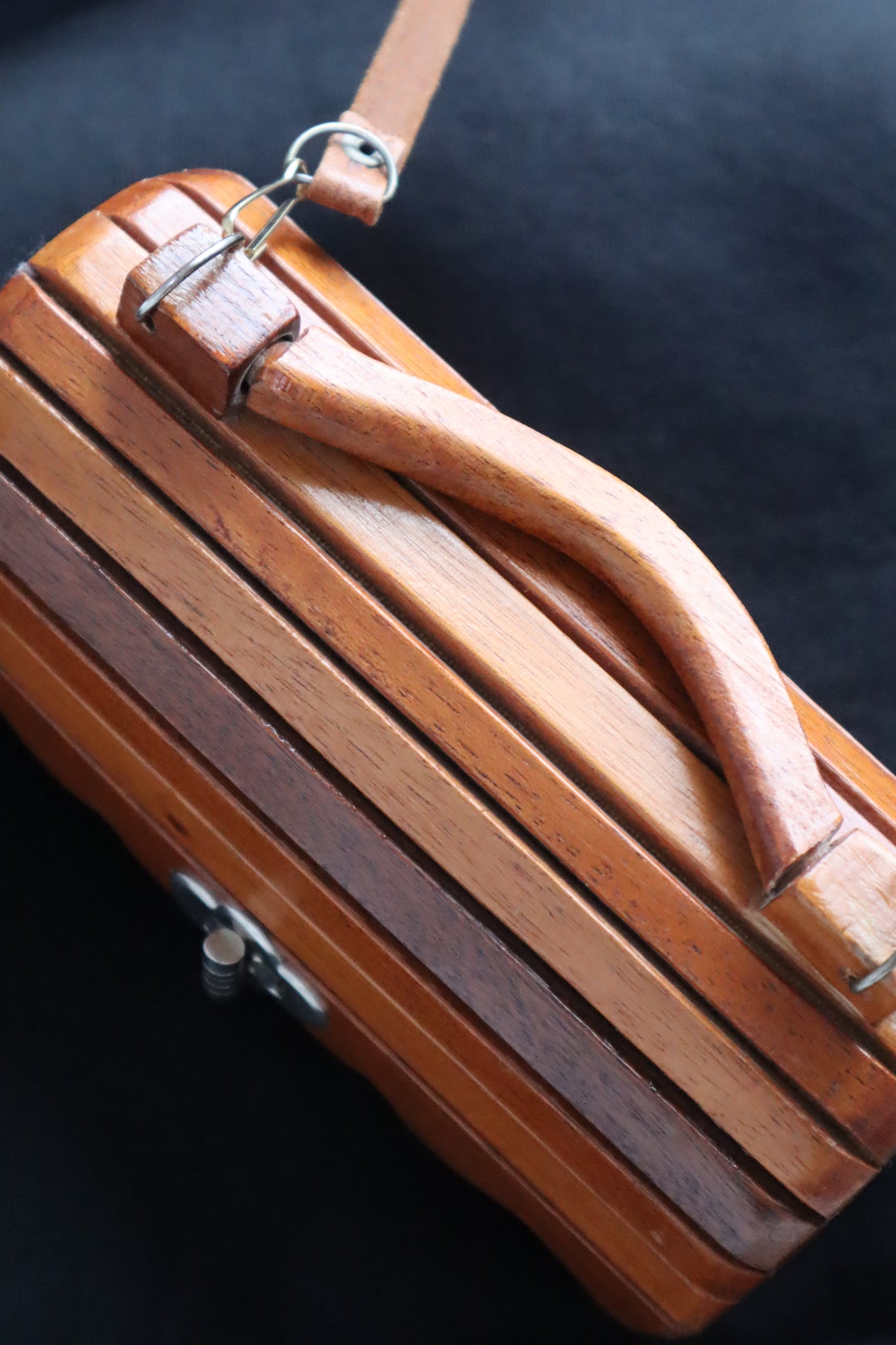 1960s Cross Body Shoulder Wood Bag