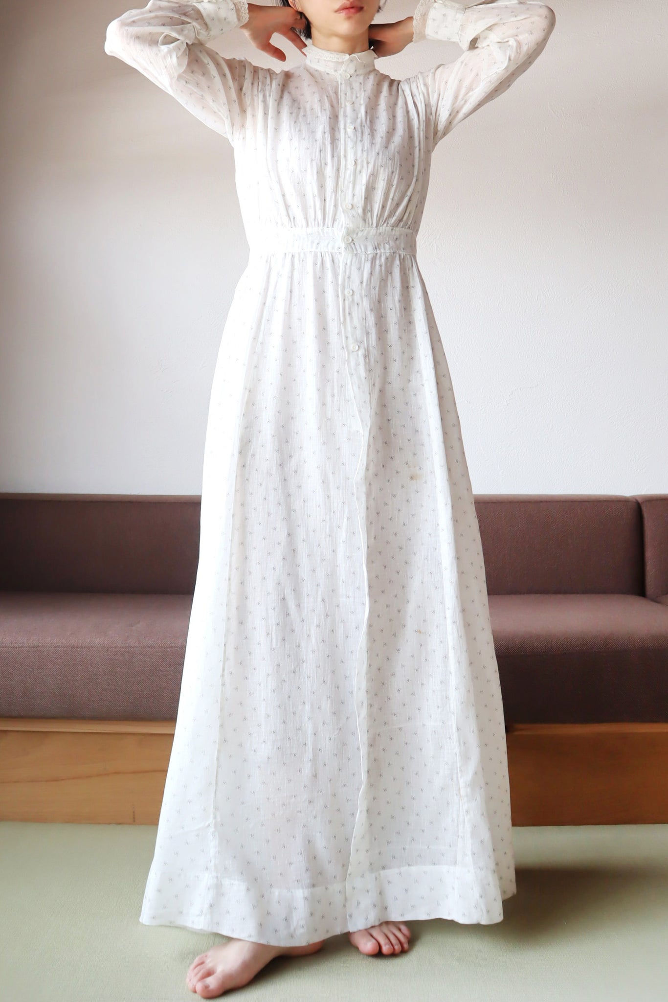1900s~1910s White Calico Dress