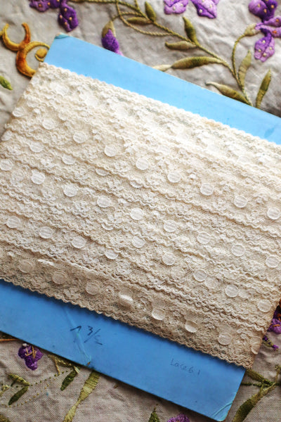 1910s French Cotton Bobbinet Lace Trim with Medalion Motifs
