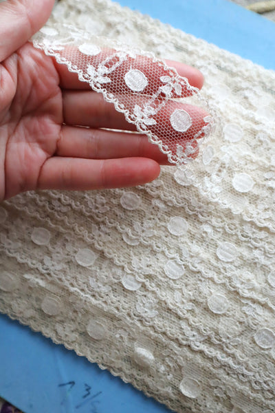 1910s French Cotton Bobbinet Lace Trim with Medalion Motifs