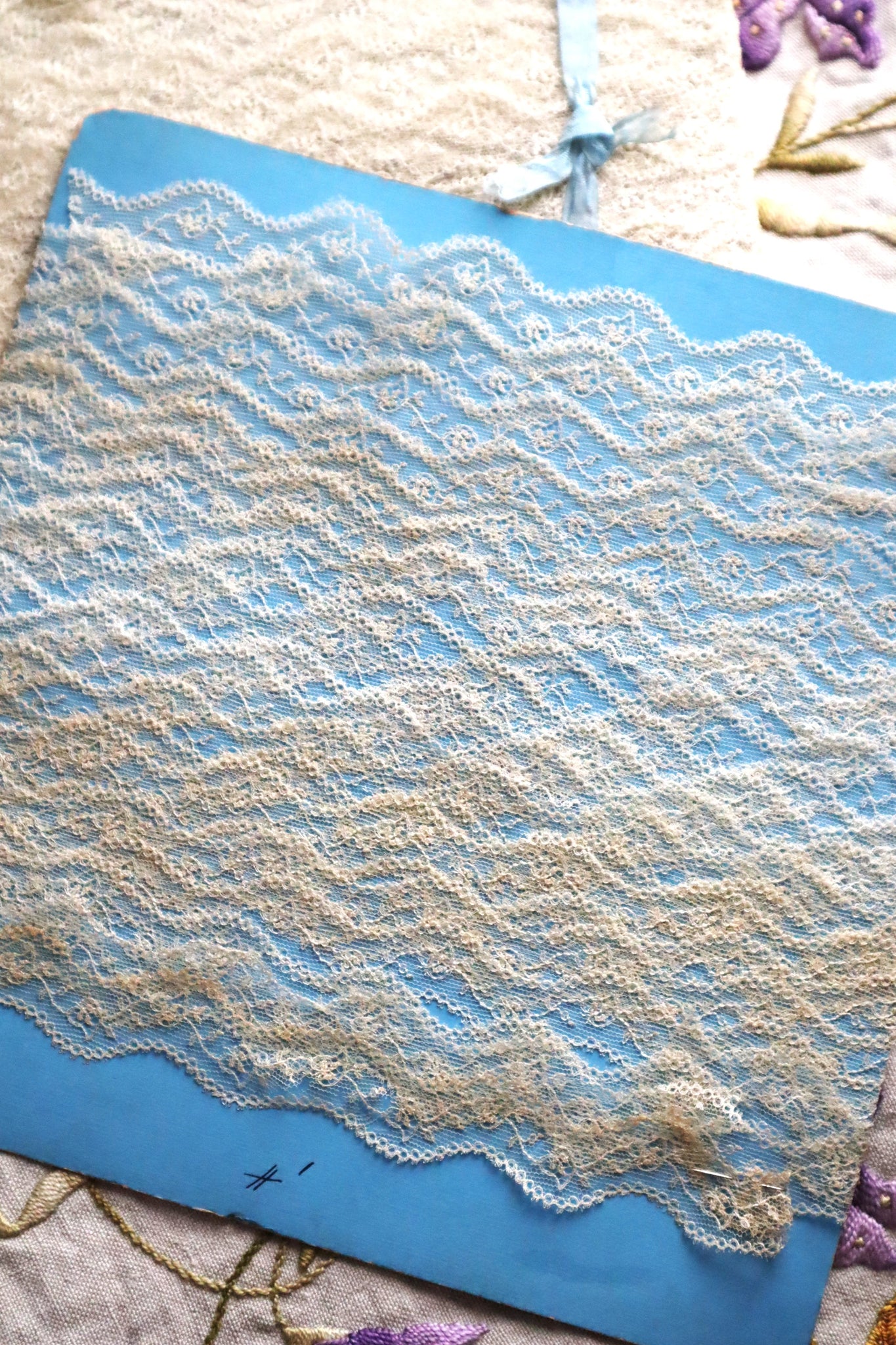 1900s-1910s French Embroidered Hexagon Tulle Lace