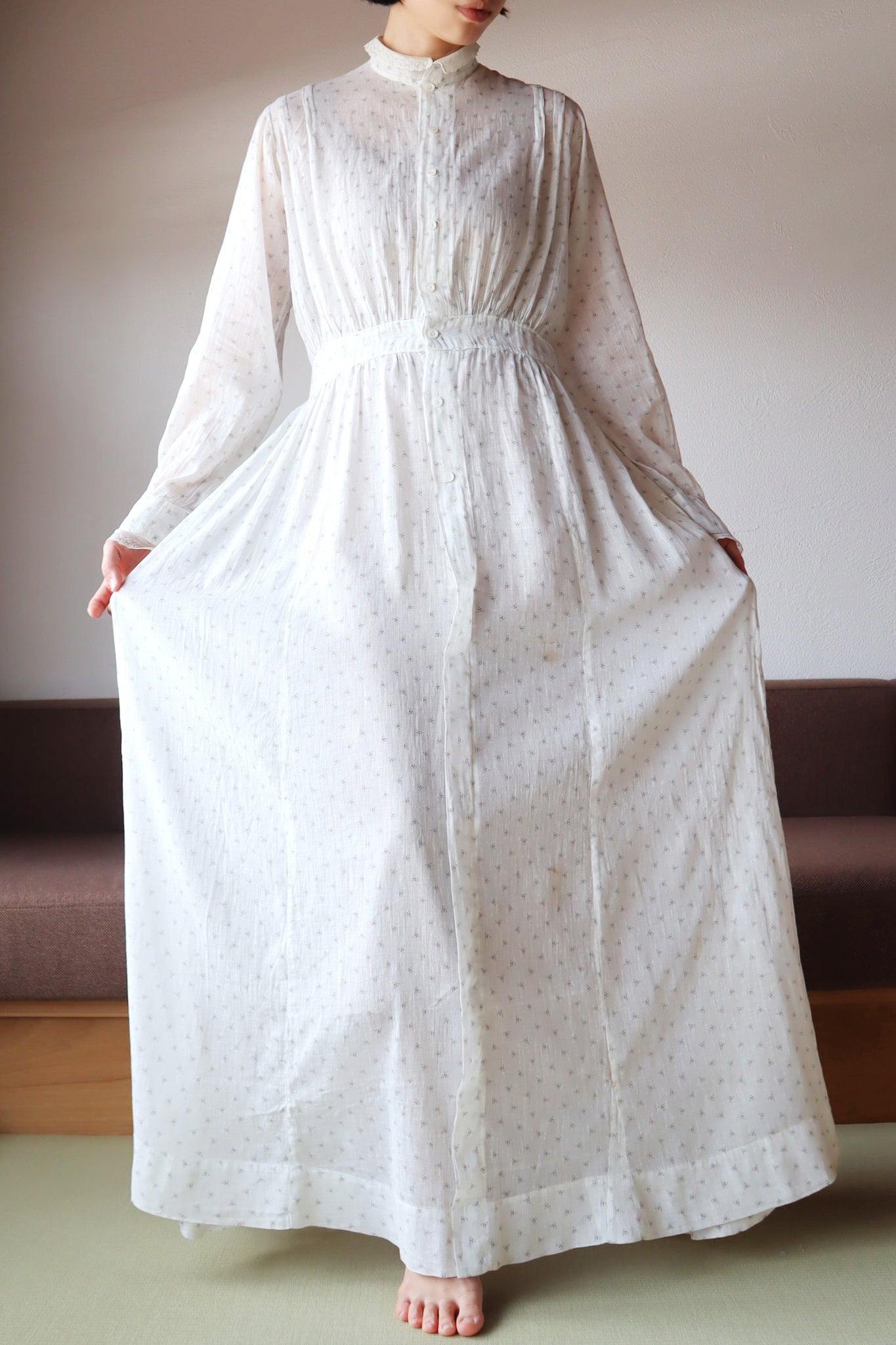 1900s~1910s White Calico Dress