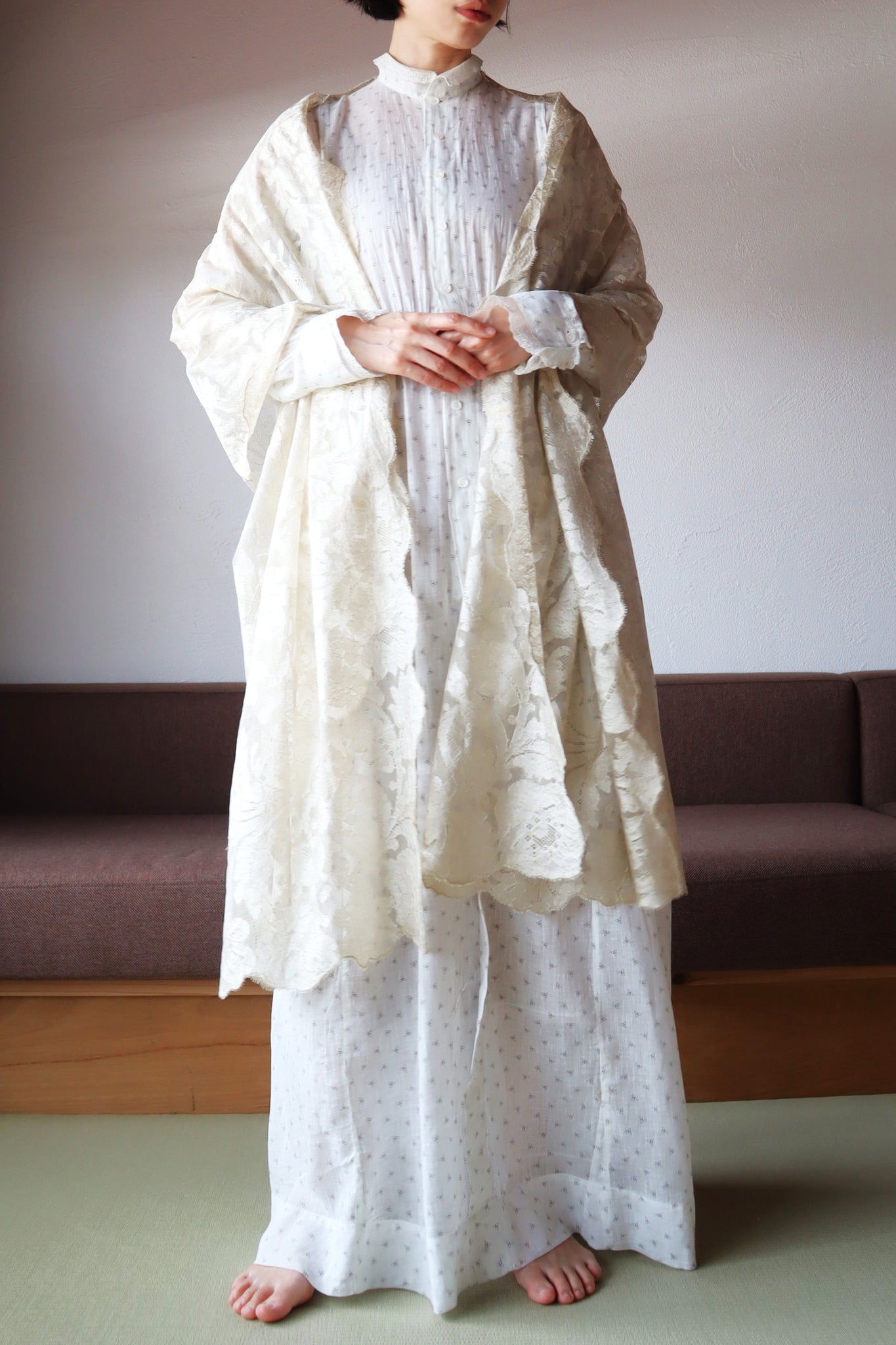 19th Silk Blonde Machine Lace Shawl