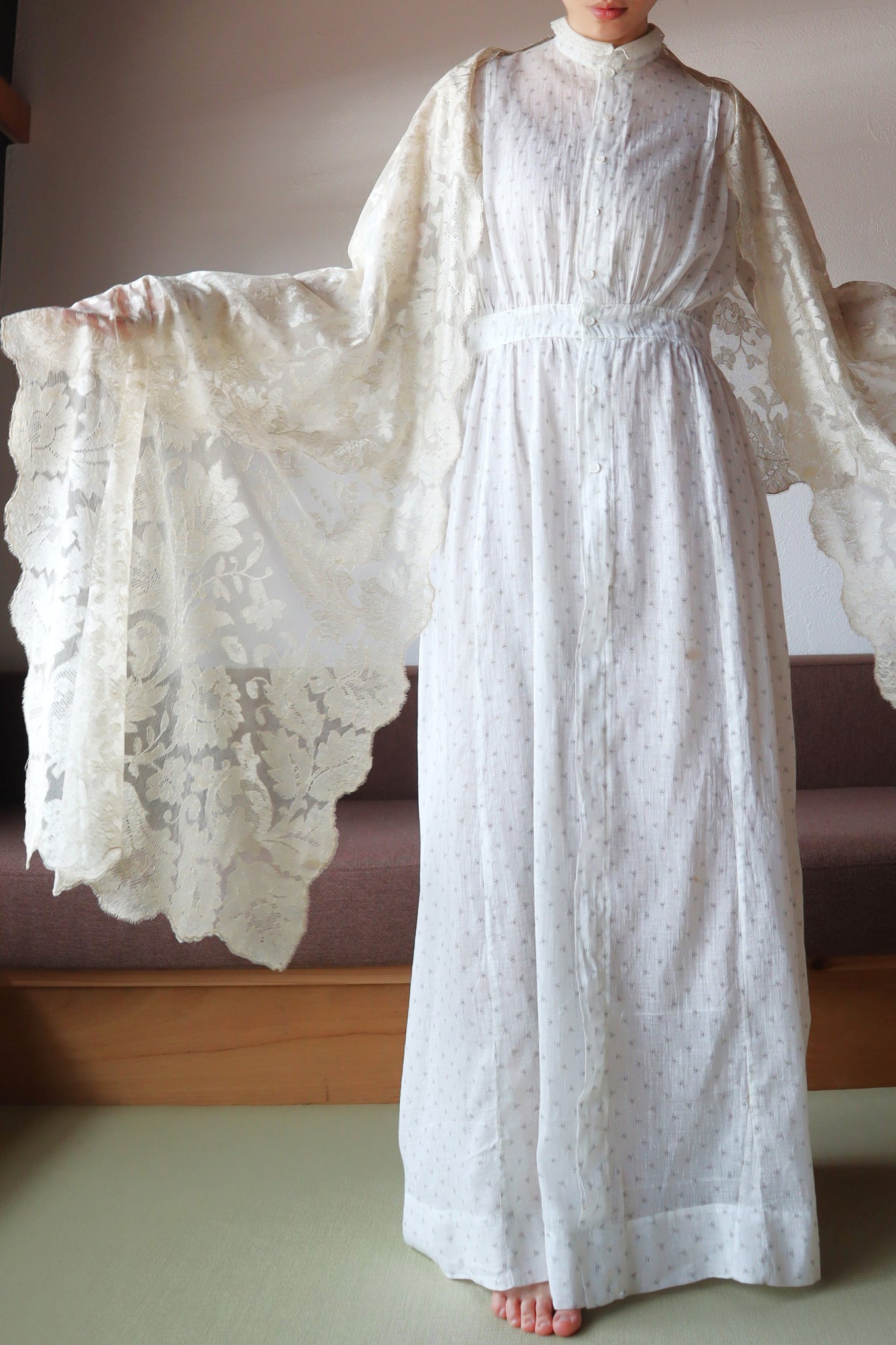 19th Silk Blonde Machine Lace Shawl
