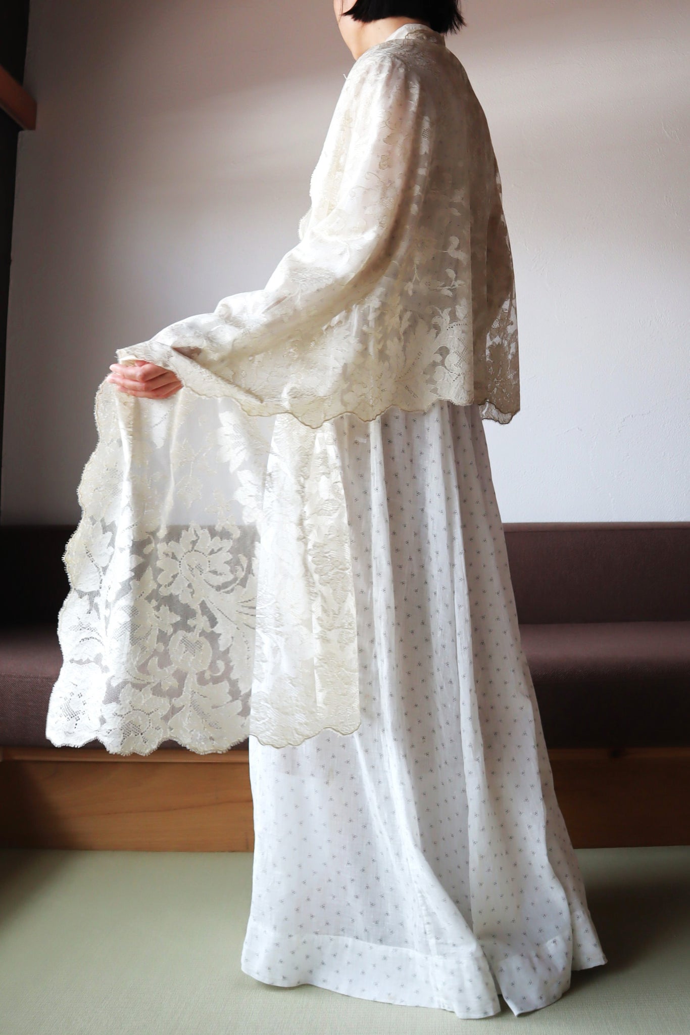 19th Silk Blonde Machine Lace Shawl