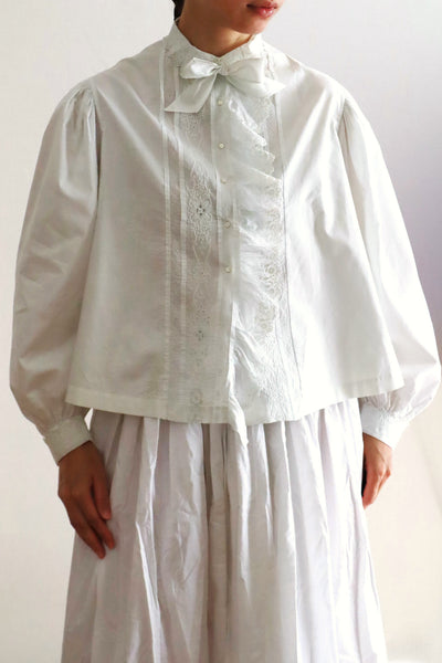 1900s Hand Embroidered Whitework Cotton Blouse with Monogram