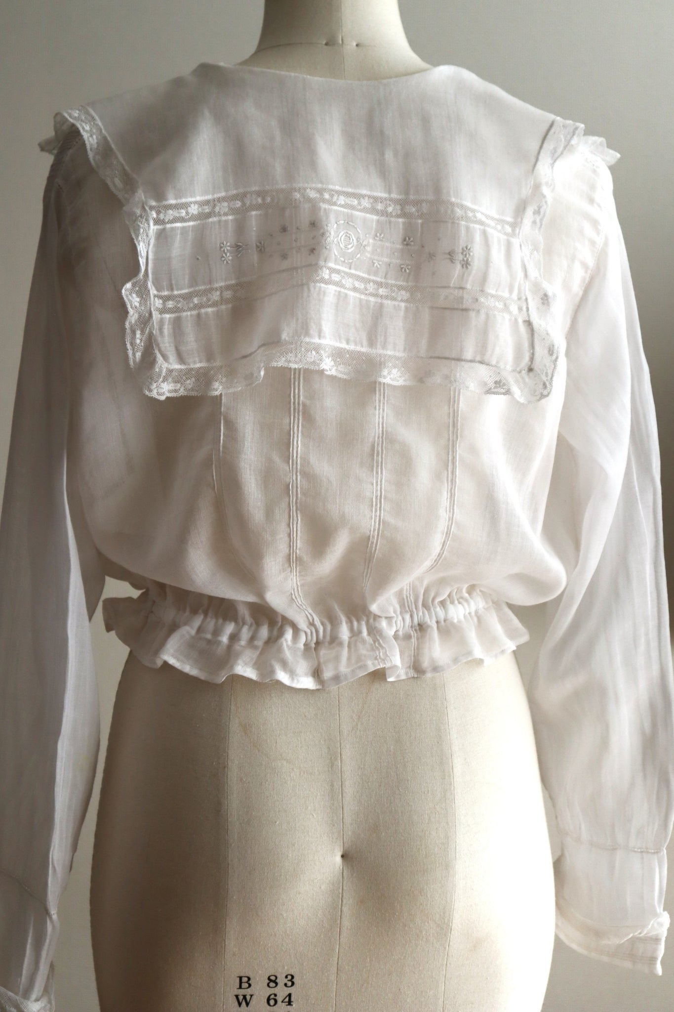 1910s Sheer White Cotton Blouse with Sailor Collar