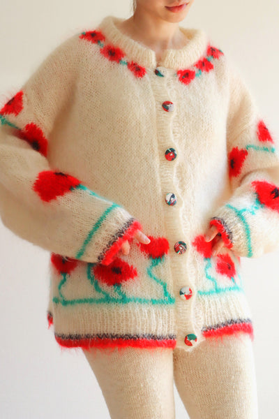 80s Floral Fluffy Mohair Cardigan