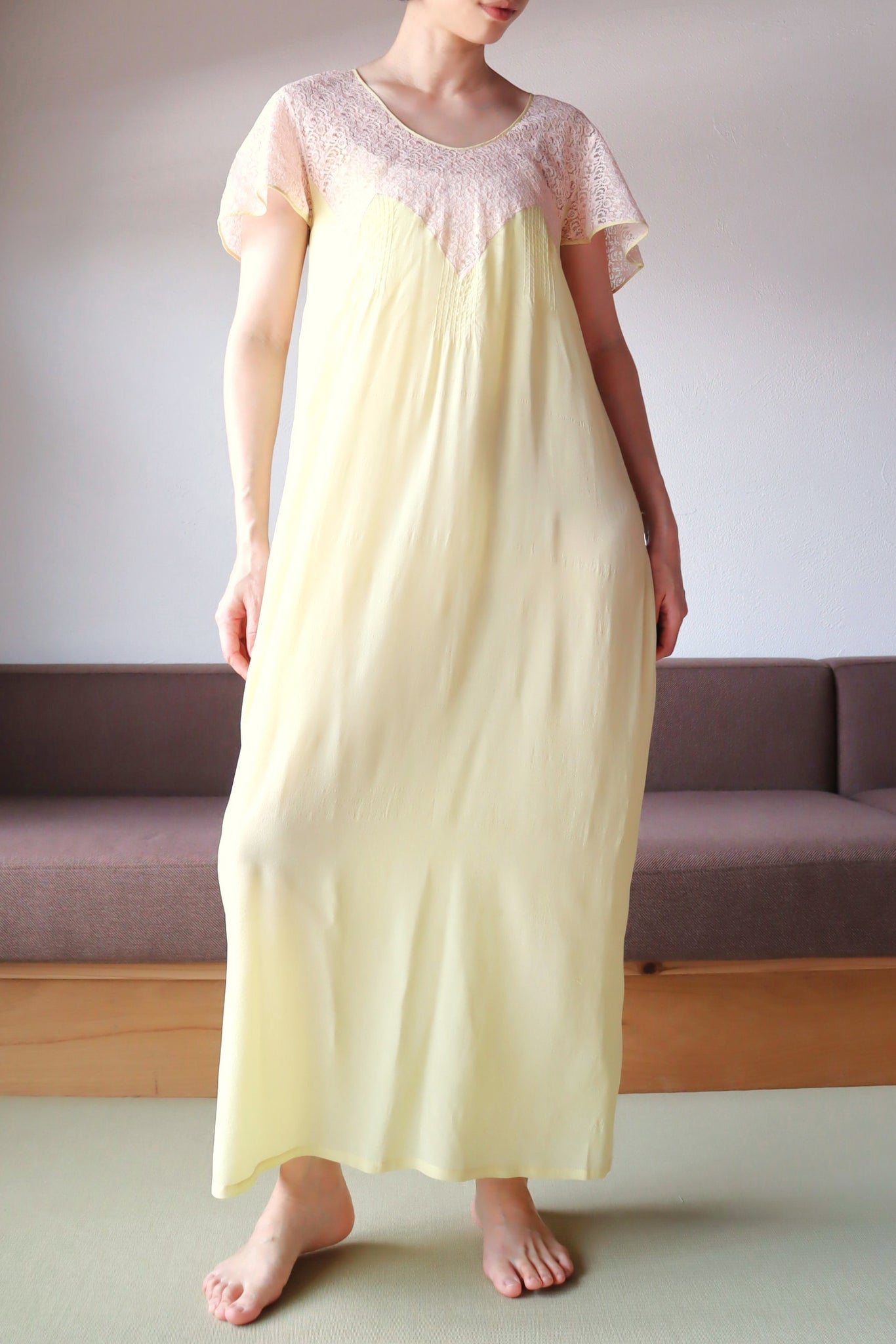 1920s Yellow Silk Slip Dress