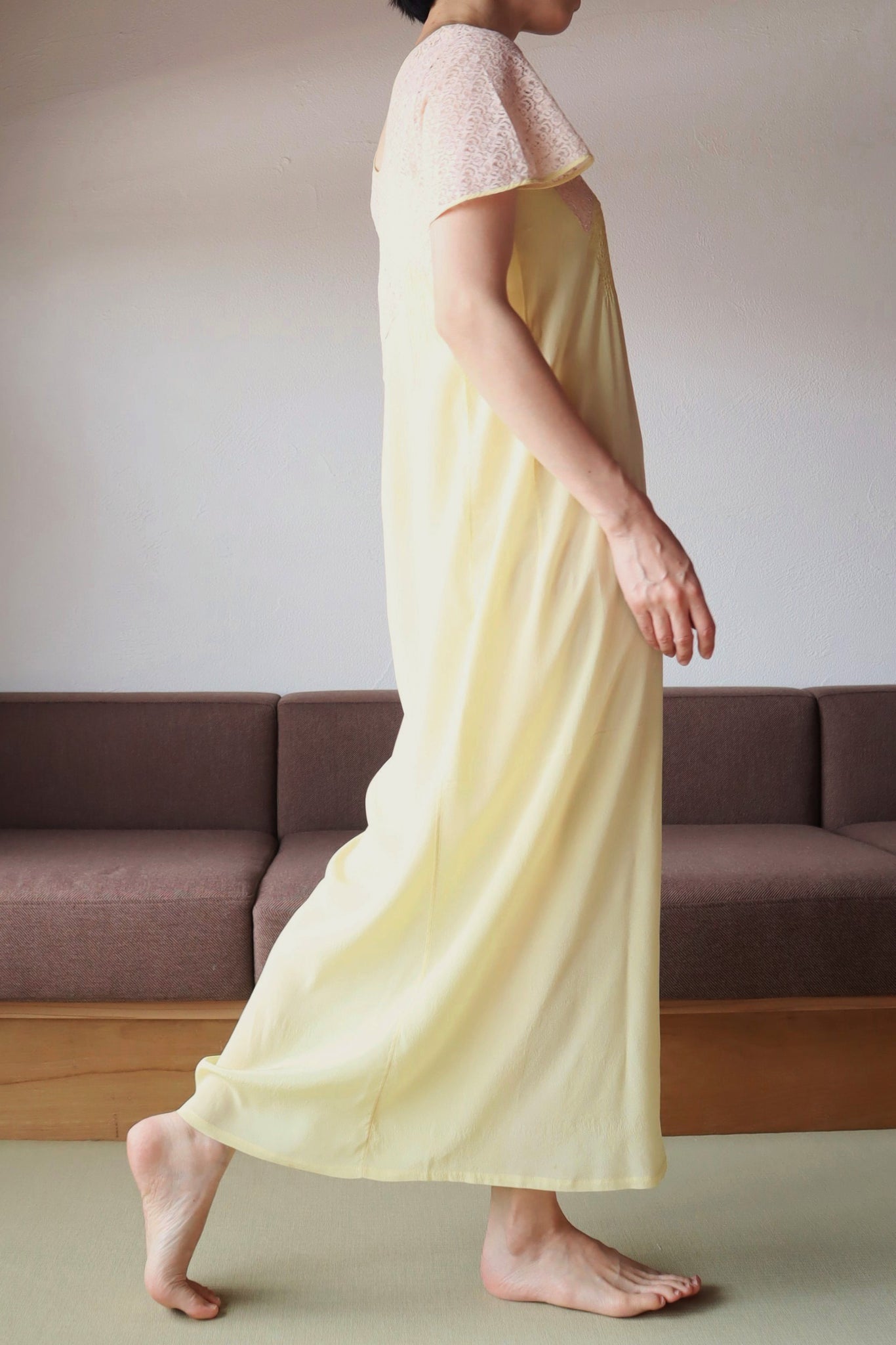 1920s Yellow Silk Slip Dress