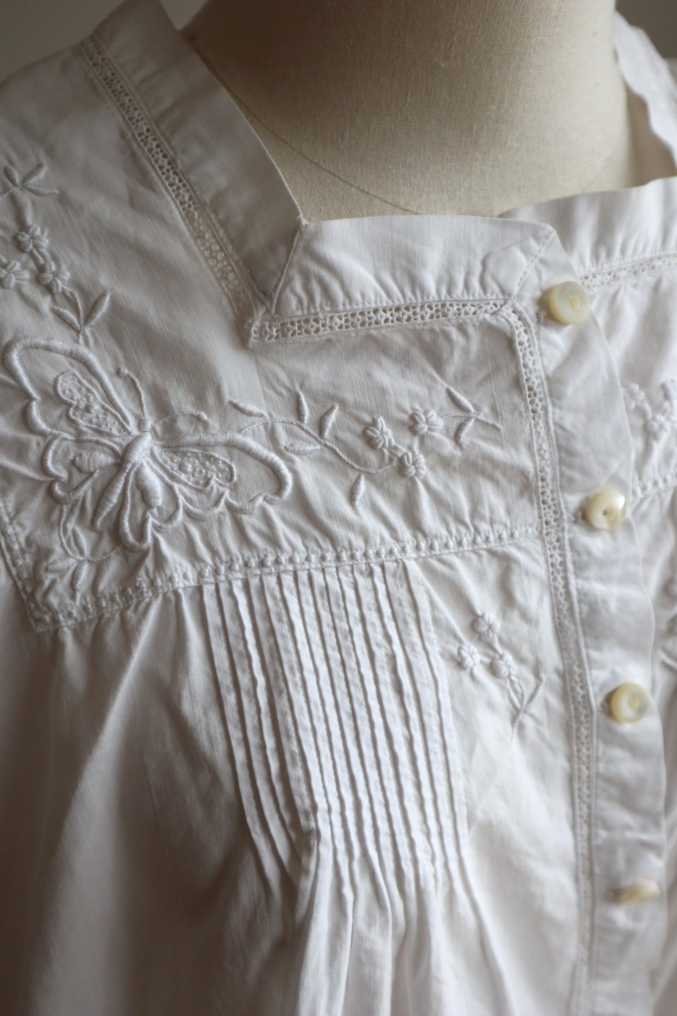 1910s~1920s Hand Embroidered Butterfly Monogram Blouse