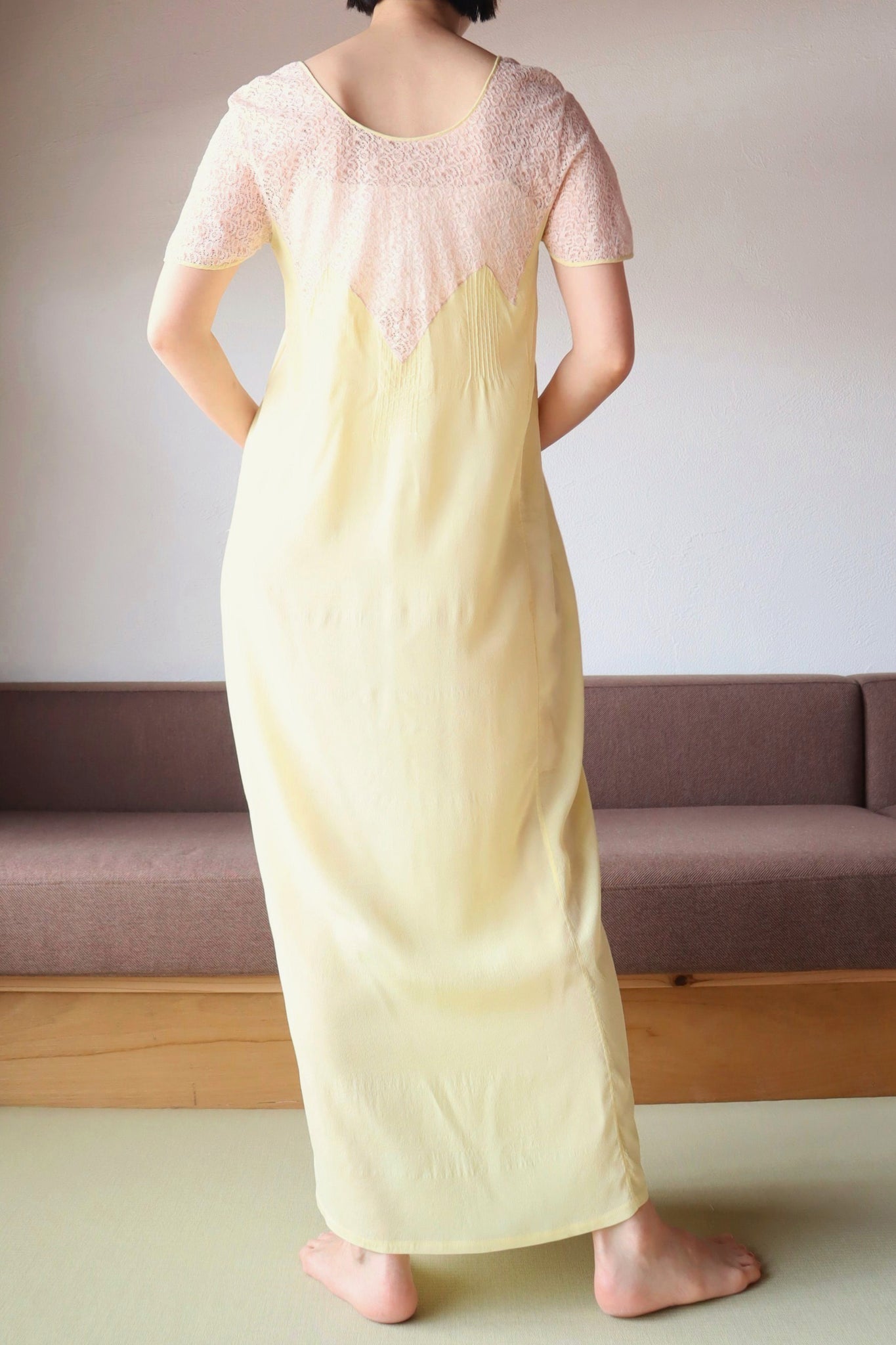 1920s Yellow Silk Slip Dress