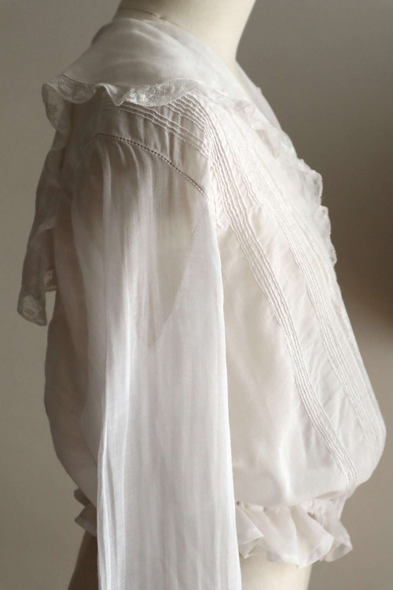 1910s Sheer White Cotton Blouse with Sailor Collar
