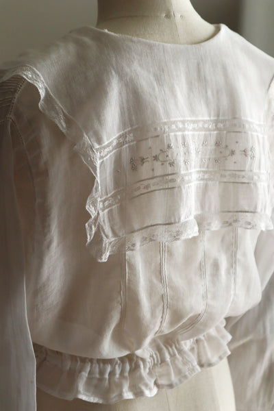 1910s Sheer White Cotton Blouse with Sailor Collar