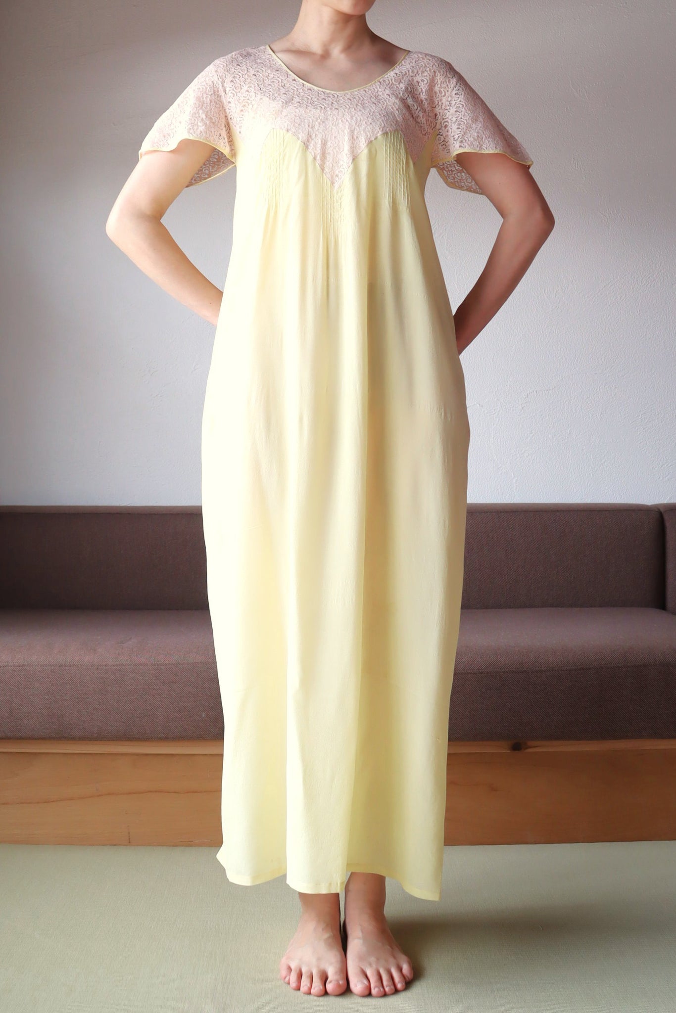1920s Yellow Silk Slip Dress