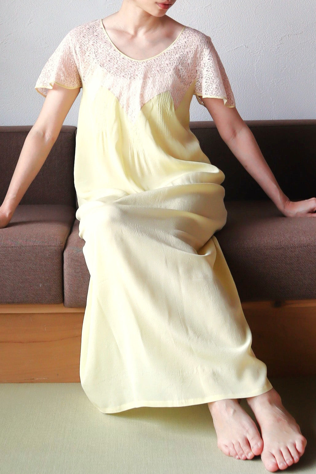 1920s Yellow Silk Slip Dress