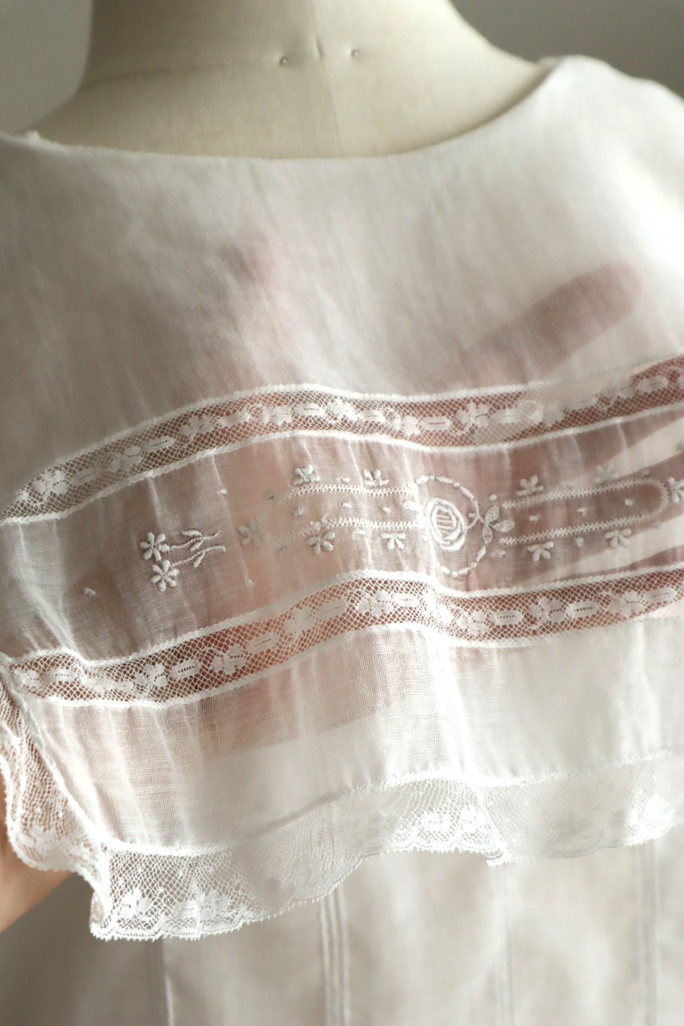 1910s Sheer White Cotton Blouse with Sailor Collar