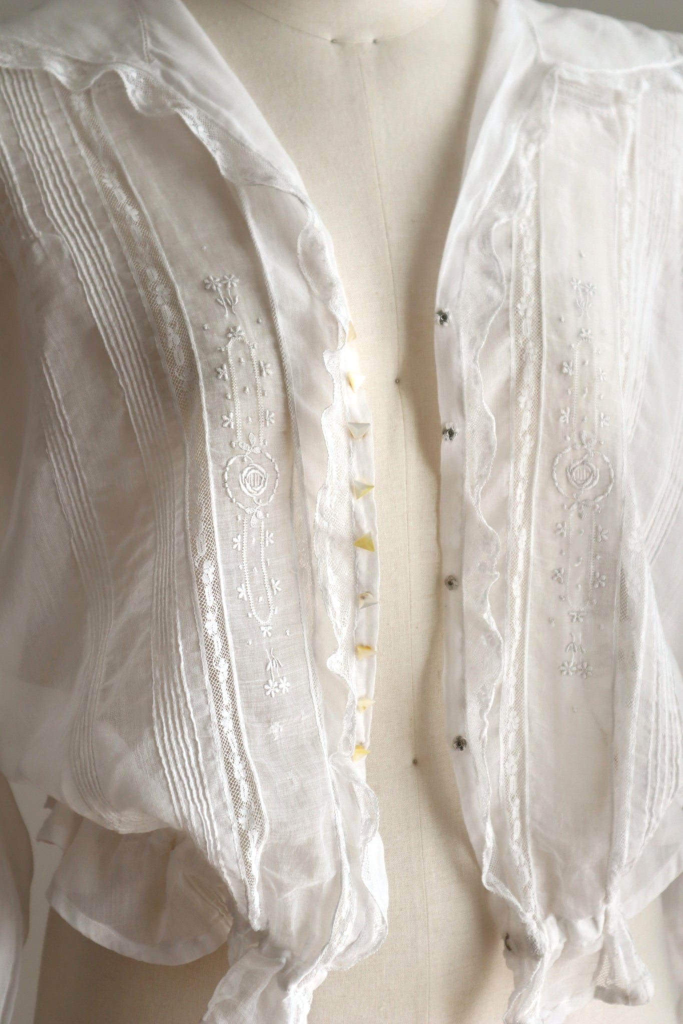 1910s Sheer White Cotton Blouse with Sailor Collar