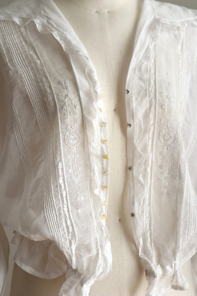 1910s Sheer White Cotton Blouse with Sailor Collar