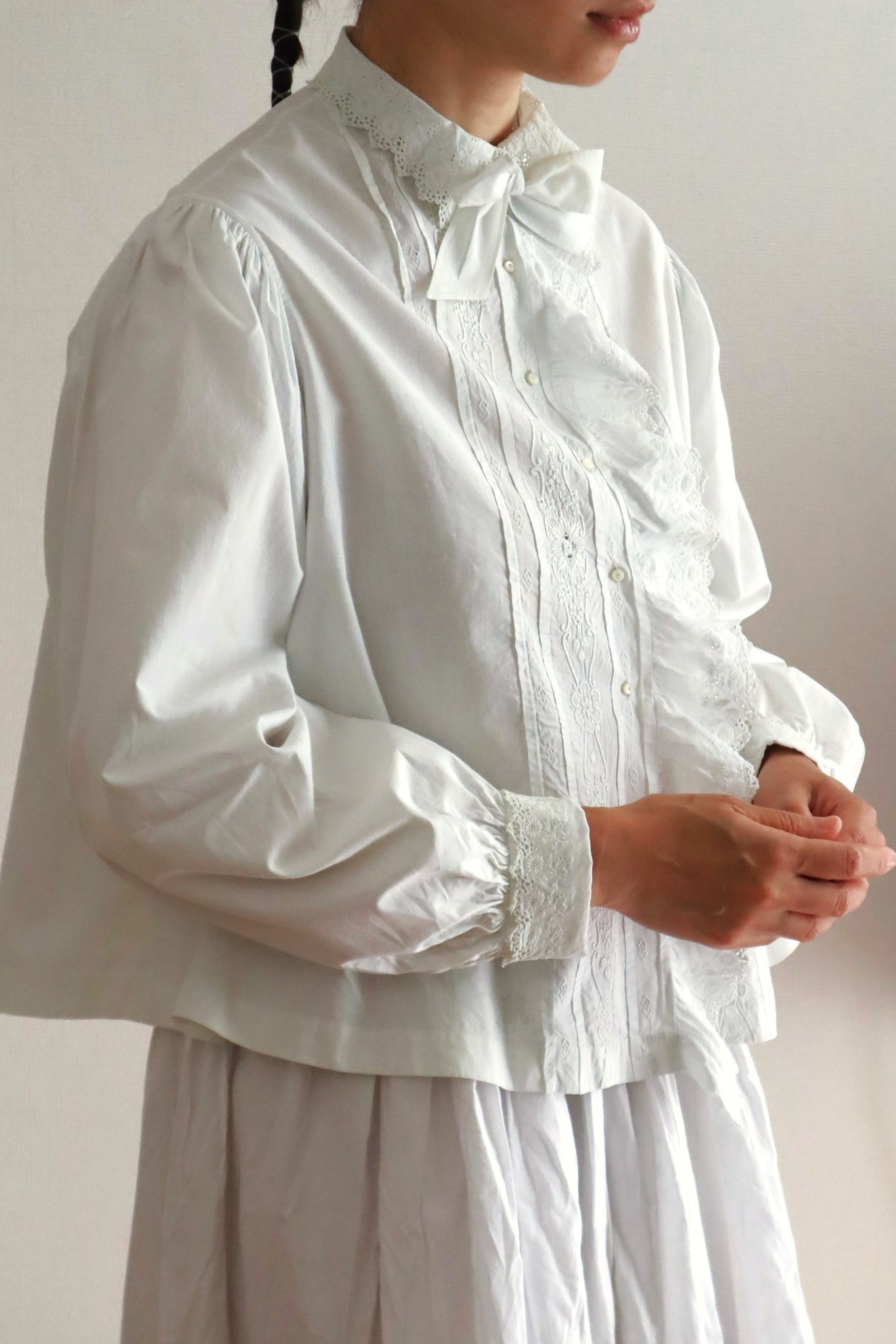 1900s Hand Embroidered Whitework Cotton Blouse with Monogram