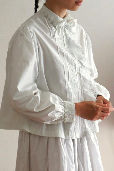1900s Hand Embroidered Whitework Cotton Blouse with Monogram