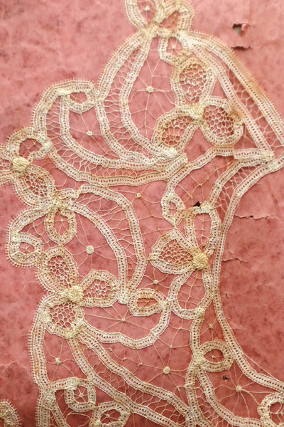 1890s–1900s Handmade Renaissance Tape Lace Collar & Panel on Original Board