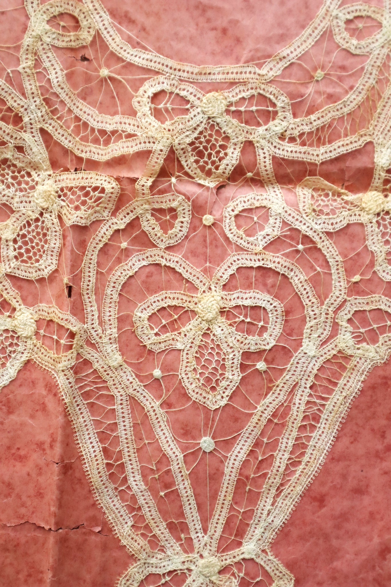 1890s–1900s Handmade Renaissance Tape Lace Collar & Panel on Original Board