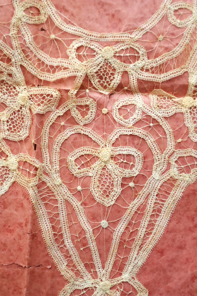 1890s–1900s Handmade Renaissance Tape Lace Collar & Panel on Original Board