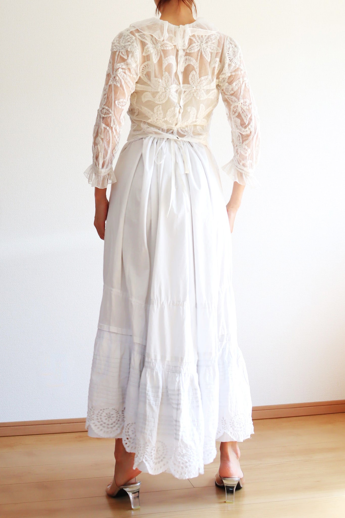 1900s Cut Work Bustle Petticoat Skirt