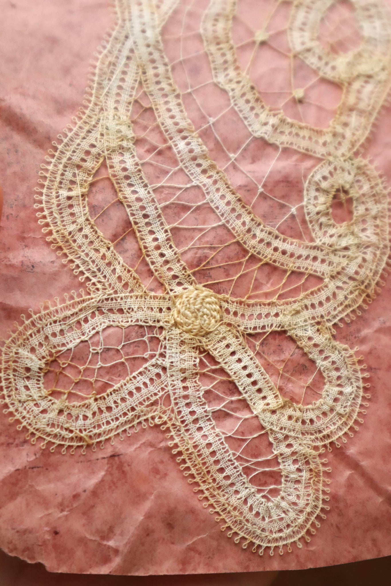 1890s–1900s Handmade Renaissance Tape Lace Collar & Panel on Original Board