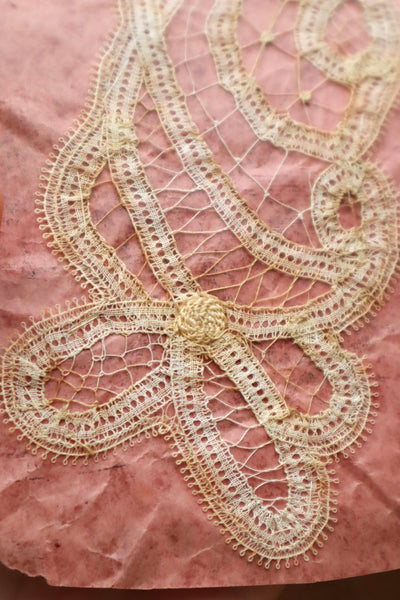 1890s–1900s Handmade Renaissance Tape Lace Collar & Panel on Original Board