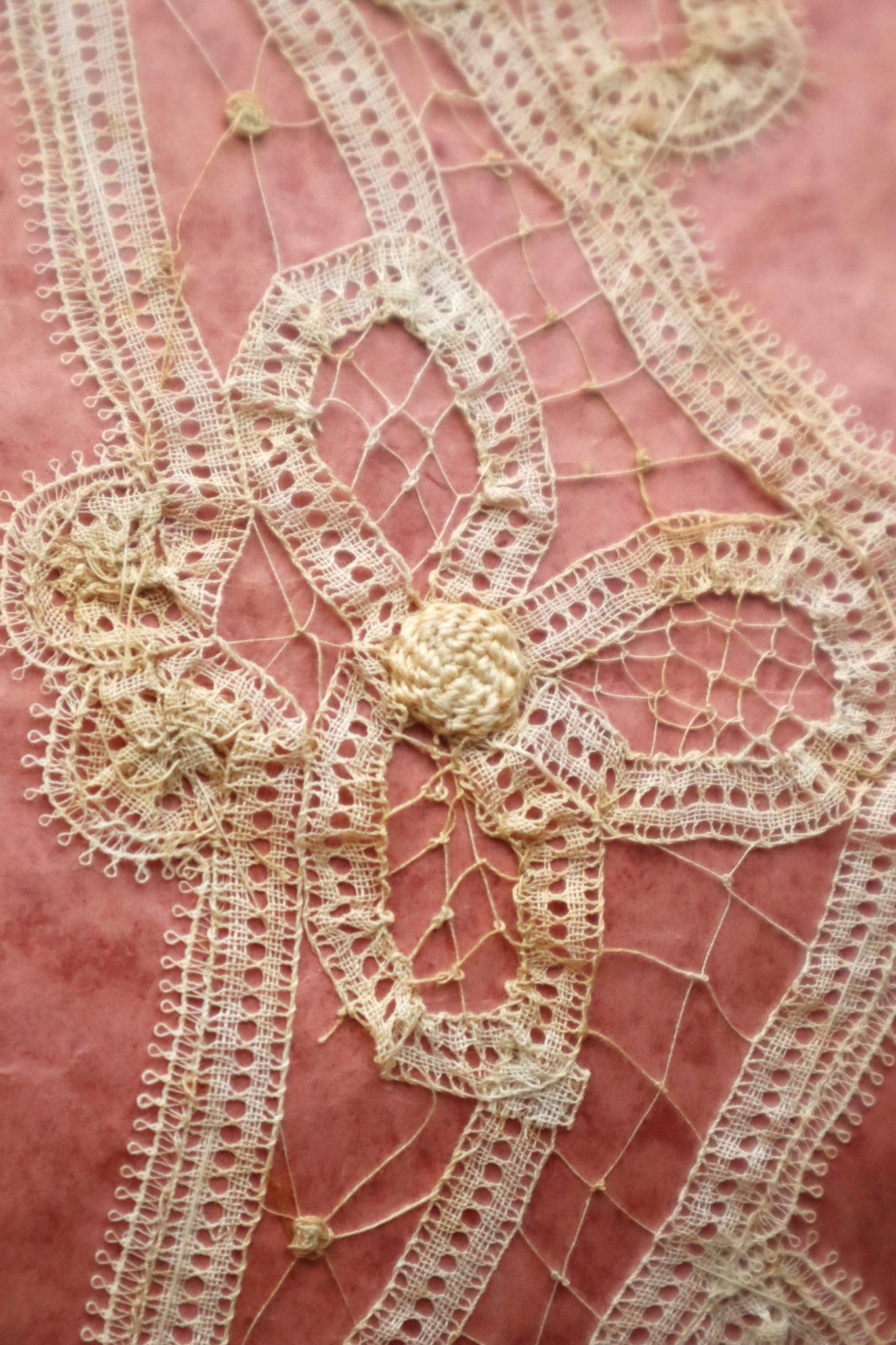 1890s–1900s Handmade Renaissance Tape Lace Collar & Panel on Original Board